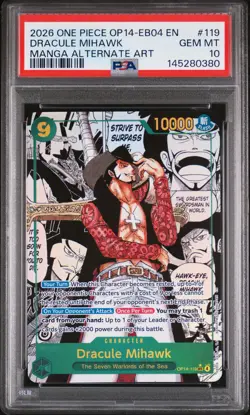 2026 ONE PIECE MANGA ALTERNATE ART OP14-EB04-119 DRACULE MIHAWK PSA 10 - Image 1