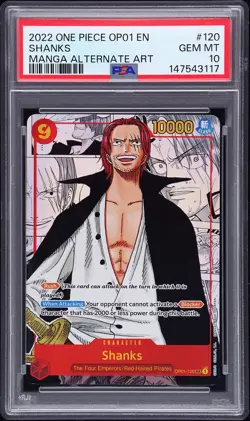 2022 ONE PIECE OP01-ROMANCE DAWN MANGA ALTERNATE ART #120 SHANKS PSA 10 - Image 1