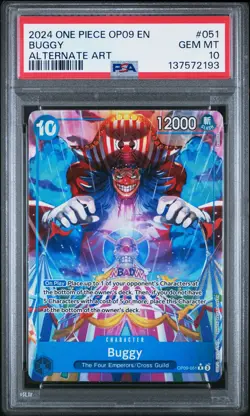 2024 ONE PIECE OP09-EMPERORS IN THE NEW WORLD ALTERNATE ART #051 BUGGY PSA 10 - Image 1
