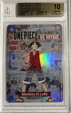 BGS 10 PRISTINE One Piece Card Monkey.D.Luffy US College Basketball Voyage Promo - Image 1