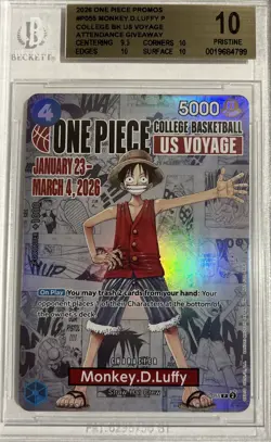 BGS 10 PRISTINE One Piece Card Monkey.D.Luffy US College Basketball Voyage Promo - Image 1