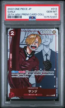 2022 ONE PIECE JPN 25TH ANNIVERSARY PREMIUM CARD COLLECTION #013 SANJI PSA 10 - Image 1
