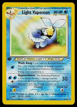 Pokemon Card - Light Vaporeon Neo Destiny 52/105 Uncommon 1st Edition - Image 1