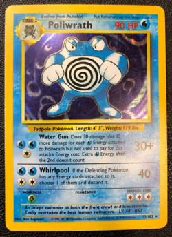 Poliwrath Pokemon 13/102 1999 Base Set Holo Rare CCG Game Card - Image 1