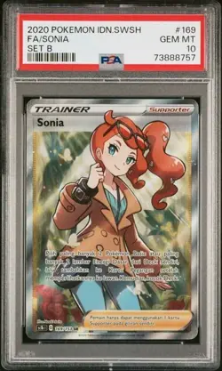 PSA 10 Gem Mint Sonia 169 Full Art Indonesian Trainer Sword Shield Pokemon Card - Image 1