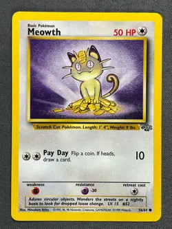 Meowth 56/64 Base Set Series Jungle Common 1999 Pokemon Card TCG WOTC NM - Image 1
