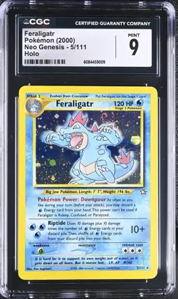 CGC 9 MINT Feraligatr Neo Genesis 5/111 Holo Pokemon Card 2000 🌀SWIRL🌀 - Image 1