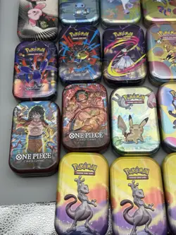 x32 Pokemon One Piece EMPTY Mini Tin Lot 151 Prismatic Most Inserts Included - Image 2