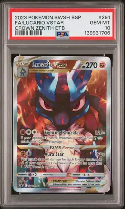 2023 POKEMON SWSH BLACK STAR PROMO #291 FULL ART/LUCARIO VSTAR PSA 10 - Image 1