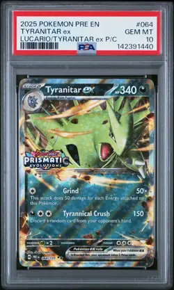 2025 POKEMON PRE EN-PRISMATIC EVOLUTIONS #064 TYRANITAR EX PSA 10 - Image 1