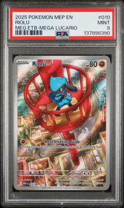 2025 POKEMON MEP EN-ME BLACK STAR PROMO #010 RIOLU PSA 9 - Image 1