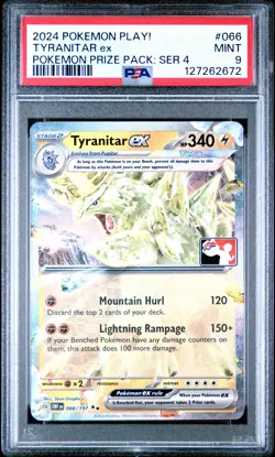 2024 POKEMON PLAY! POKEMON PRIZE PACK: SERIES 4 #066 TYRANITAR EX PSA 9 - Image 1