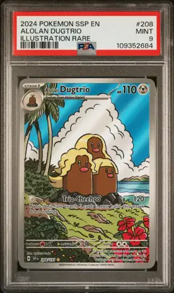 2024 POKEMON SSP EN-SURGING SPARKS ILLUSTRATION RARE #208 ALOLAN DUGTRIO PSA 9 - Image 1