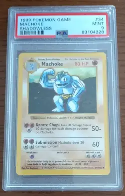 PSA9 1999 POKEMON GAME #34 MACHOKE SHADOWLESS - Image 1