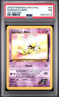 2000 Pokemon Gym Challenge #93 Sabrina's Abra 1st Edition PSA 7 NM - Image 1