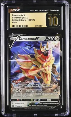 Pokemon Zamazenta V 2022 Brilliant Stars 105/172 Holo CGC PRISTINE 10 - Image 1