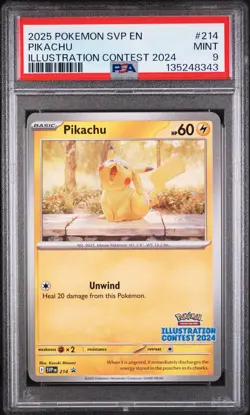 2025 POKEMON SVP EN-SV BLACK STAR PROMO ILLUSTRATION CONTEST 2024 PIKACHU PSA 9 - Image 1