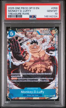 2025 ONE PIECE OP13-CARRYING ON HIS WILL TREASURE RARE MONKEY D. LUFFY PSA 10 - Image 1
