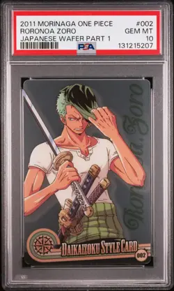 2011 ONE PIECE MORINAGA JPN WAFER PART 1 #002 RORONOA ZORO PSA 10 - Image 1