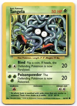 Tangela 066/102 Base Set Pokemon Card Vintage WOTC | LP - Image 1