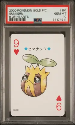 Pokemon Gold Poker Playing Card Sunkern 9 of Hearts #191 PSA 10 Gem Mint - Image 1