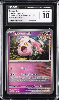 2025 POKEMON PRISMATIC EVOLUTIONS MASTER BALL HOLO SCREAM TAIL CGC 10 GEM MINT - Image 1