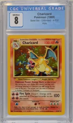 Pokemon Charizard 1999 Base Set 4/102 Holo CGC 8 - Image 1