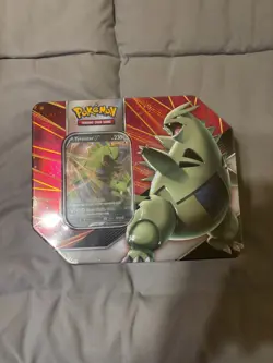 New and Factory Sealed Pokemon TCG Sword & Shield V Strikers Tin - Tyranitar V - Image 1