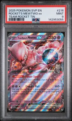 2025 POKEMON SVP EN-SV BLACK STAR PROMO #216 TEAM ROCKET'S MEWTWO EX PSA 9 - Image 1