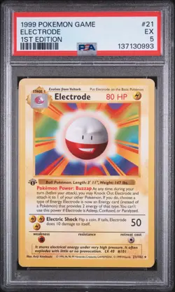 1999 POKEMON BASE SET 1ST EDITION #21 ELECTRODE PSA 5 - Image 1