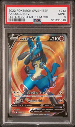 2022 POKEMON SWSH BLACK STAR PROMO #213 FULL ART/LUCARIO V PSA 9 - Image 1