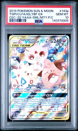 2019 POKEMON SUN & MOON COSMIC ECLIPSE TOGEPI & CLEFFA & IGGLYBUFF GX PSA 10 - Image 1
