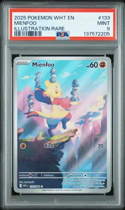 2025 POKEMON WHT EN-WHITE FLARE ILLUSTRATION RARE #133 MIENFOO PSA 9 - Image 1