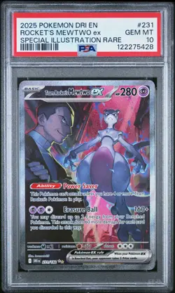 2025 POKEMON DRI SPECIAL ILLUSTRATION RARE #231 TEAM ROCKET'S MEWTWO EX PSA 10 - Image 1