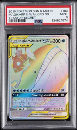 2019 POKEMON SUN & MOON TEAM UP SECRET #183 FULL ART/MAGIKARP & WAILORD GX PSA 9 - Image 1