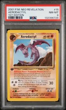 2001 POKEMON NEO REVELATION 1ST ED #15 AERODACTYL PSA 8 - Image 1