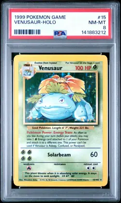 1999 POKEMON BASE SET UNLIMITED #15 VENUSAUR-HOLO PSA 8 - Image 1
