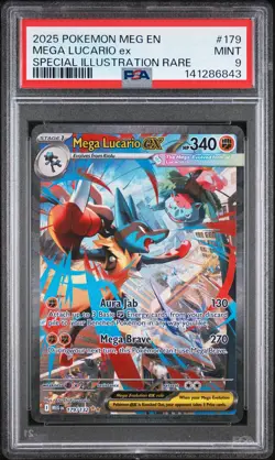 2025 POKEMON MEGA EVOLUTION SPECIAL ILLUSTRATION RARE MEGA LUCARIO EX PSA 9 - Image 1