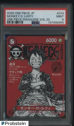 2025 ONE PIECE JPN PROMOS ONE PIECE MAG VOL.20 #014 MONKEY D. LUFFY PSA 9 - Image 1