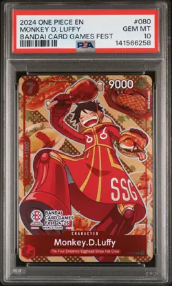 2024 ONE PIECE BANDAI CARD GAMES FEST MONKEY D LUFFY P-080 PSA 10 - Image 1