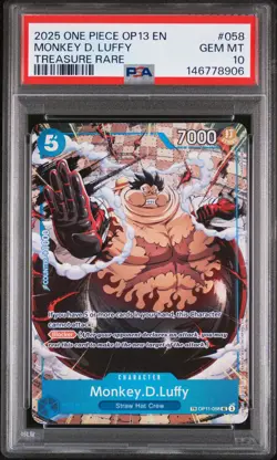 2025 ONE PIECE OP13-CARRYING ON HIS WILL TREASURE RARE MONKEY D. LUFFY PSA 10 - Image 1