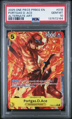 2025 ONE PIECE PRB02-PREMIUM BOOSTER ALTERNATE ART #018 PORTGAS D. ACE PSA 10 - Image 1