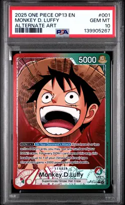 2025 ONE PIECE OP13-CARRYING ON HIS WILL ALTERNATE ART MONKEY D. LUFFY PSA 10 - Image 1