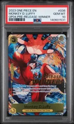 2023 ONE PIECE PROMOS PRE-RELEASE-WINNER #036 MONKEY D. LUFFY PSA 10 - Image 1
