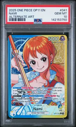 2025 ONE PIECE OP11-A FIST OF DIVINE SPEED ALTERNATE ART #041 NAMI PSA 10 - Image 1