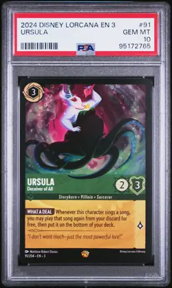 2024 DISNEY LORCANA EN 3-INTO THE INKLANDS #91 URSULA - DECEIVER OF ALL PSA 10 - Image 1