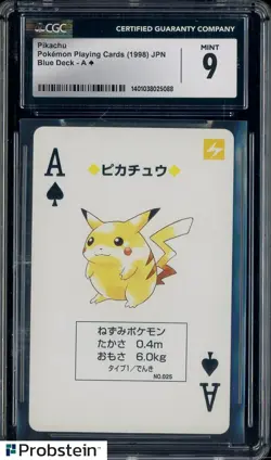 1998 Pokemon Playing Cards Japanese Blue Deck A of Spades Pikachu CGC 9 - Image 1