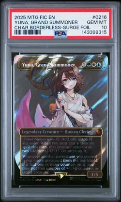 2025 MTG FF COMMANDER CHARACTER BORDERLESS-SURGE FOIL YUNA GRAND SUMMONER PSA 10 - Image 1