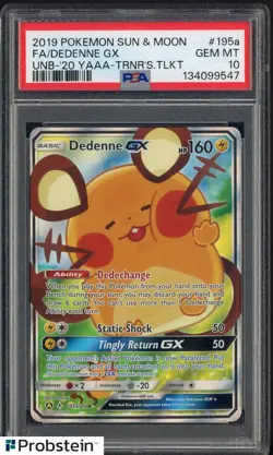 2019 Pokemon SM Unbroken Bonds Trainer's Tool Kit #195a FA Dedenne GX PSA 10 - Image 1