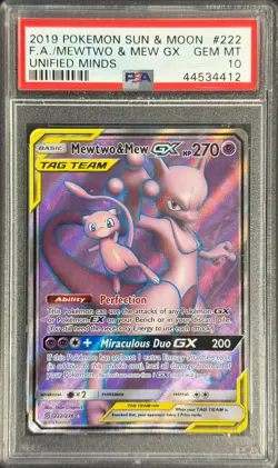 POKEMON 2019 FA/MEWTWO & MEW GX SUN & MOON UNIFIED MINDS #222 PSA 10 - Image 1